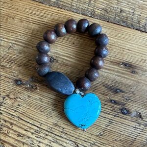Turquoise Heart Wooden Bead Bracelet